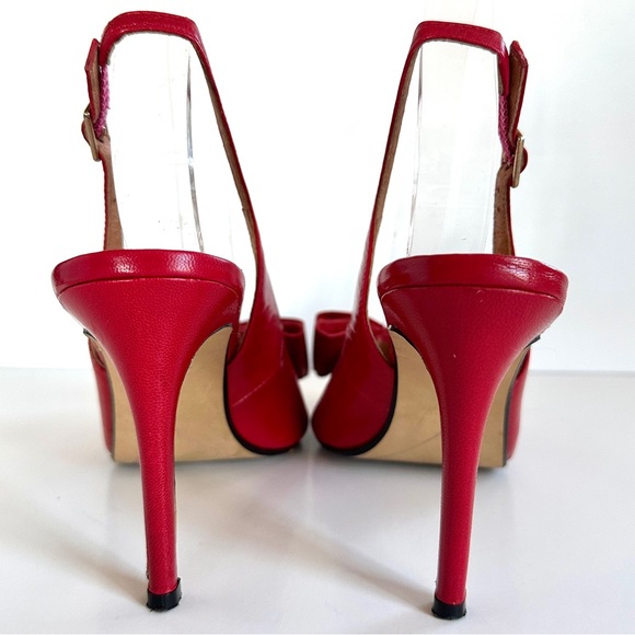 HALOGEN LILA RED LEATHER STUDDED BOW POINTED-TOE SLINGBACK HEELS PUMPS Sz7 - Picture 8 of 13